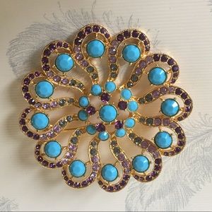 Rhinestone and Turquoise Brooch